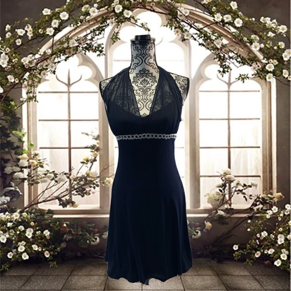 Teeze Me Navy halter dress w/silver sparkl… - Picture 2 of 11